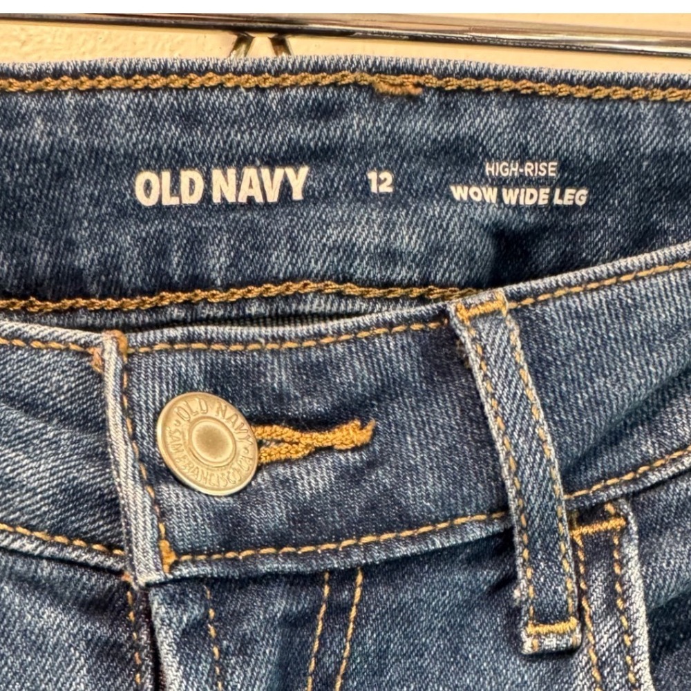 Old Navy Wow Wide Leg Jeans Womens 12 High Rise Medium Wash Blue Denim Stretch - Picture 3 of 5